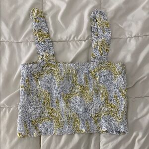 Paper Crane Gray and Yellow Textured Crop Top